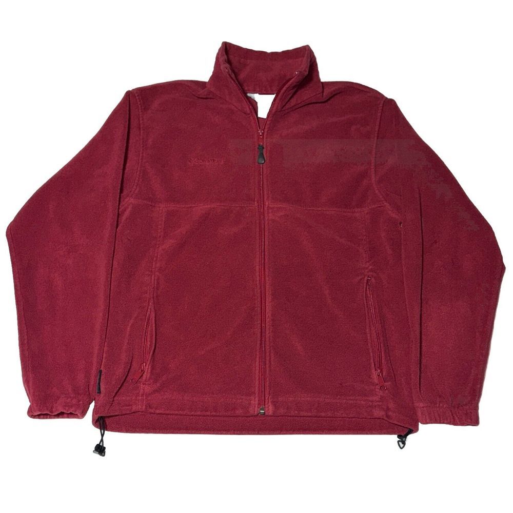 Columbia Sweater Fleece Jacket Men's M Red Full Zip Pockets Thermal Outdoor Hike - Picture 2 of 9